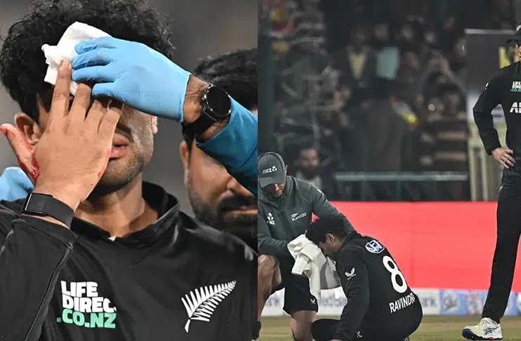 tri-nation-series-rachin-ravindra-takes-nasty-blow-to-the-head-new zealand